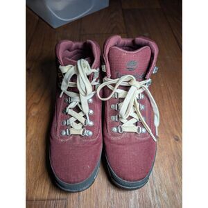 Timberland Men’s Canvas Hiking Boots Burgundy Lace-Up Outdoor Shoes Size 9.5